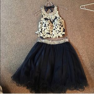 Navy blue two piece homecoming dress